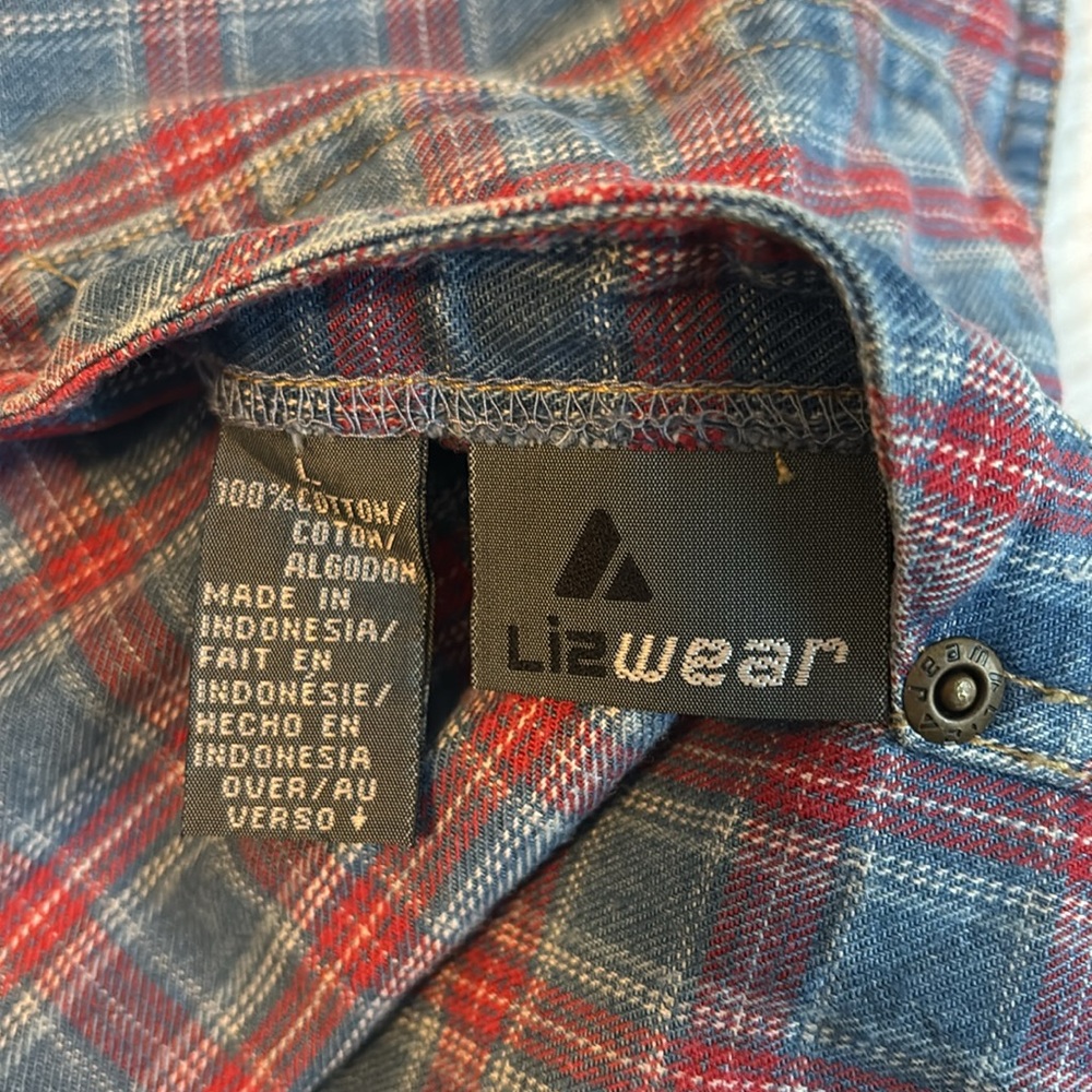 VTG cropped reversible denim jean vest plaid SZ L 100% cotton casual cottagecore - Picture 5 of 12